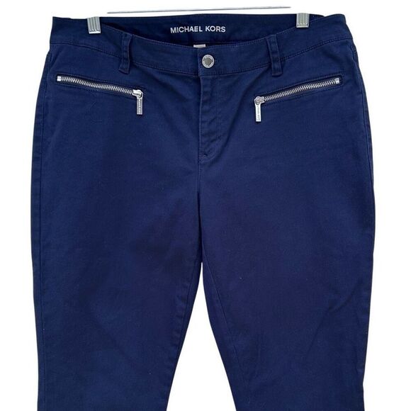 Michael Kors Chino Pants Women's Size 10 Navy Blue Stretch Zippered Pocket - Picture 4 of 12
